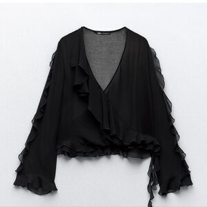 Zara Black Ruffled Wrap Top